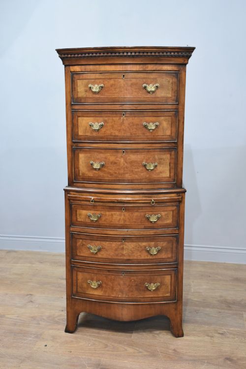 Walnut Bow Front Chest on Chest