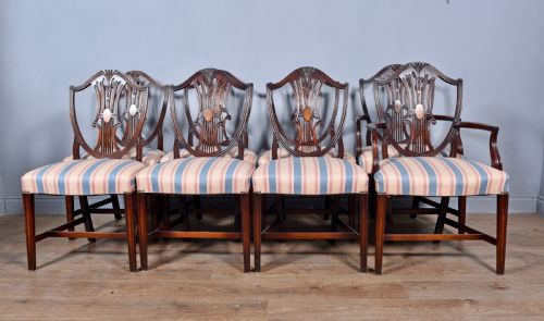 Set of Eight Sheraton Revival Mahogany Dining Chairs
