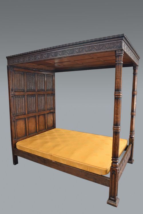 fig 1. Carved oak four poster full tester double bed