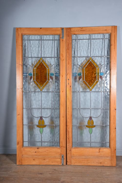 Antique Pair of Leaded Light Doors
