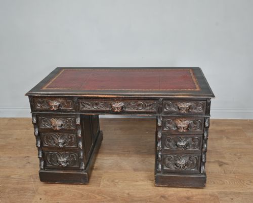 Carved Oak Green Man Pedestal Desk