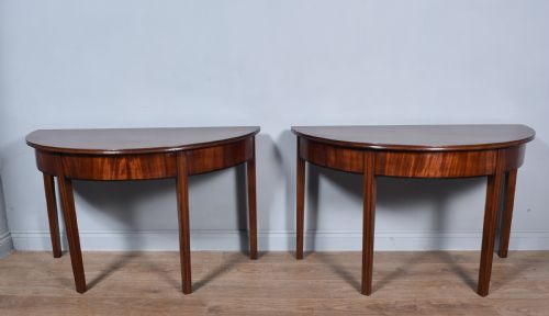 Antique Pair of Georgian Mahogany Demi Lune Console Tables