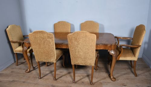 Walnut Queen Anne Dining Suite Table Chairs Server and Sideboard