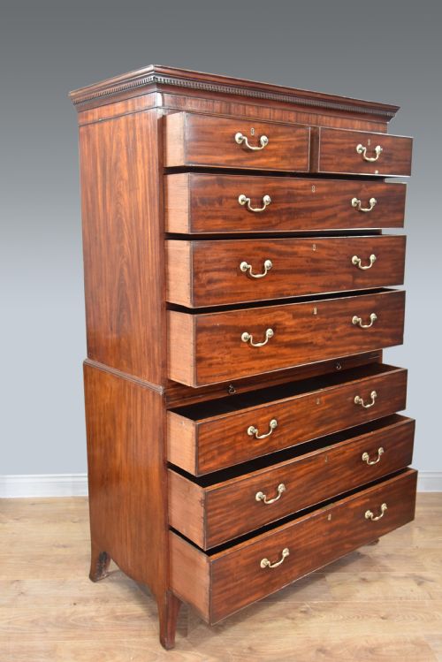 ANTIQUE GEORGIAN MAHOGANY TALL BOY CHEST ON CHEST - ADDITIONAL PHOTO 3