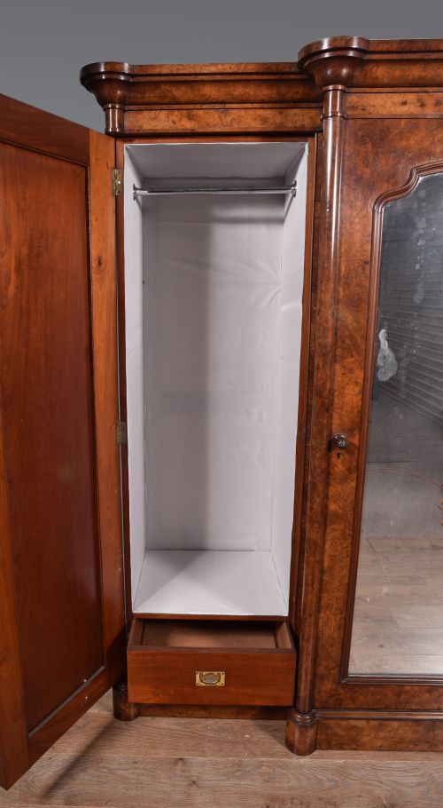 fig 2. Large antique walnut breakfront triple wardrobe