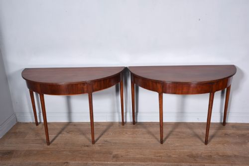 Antique Pair of Georgian Mahogany Demi Lune Console Tables