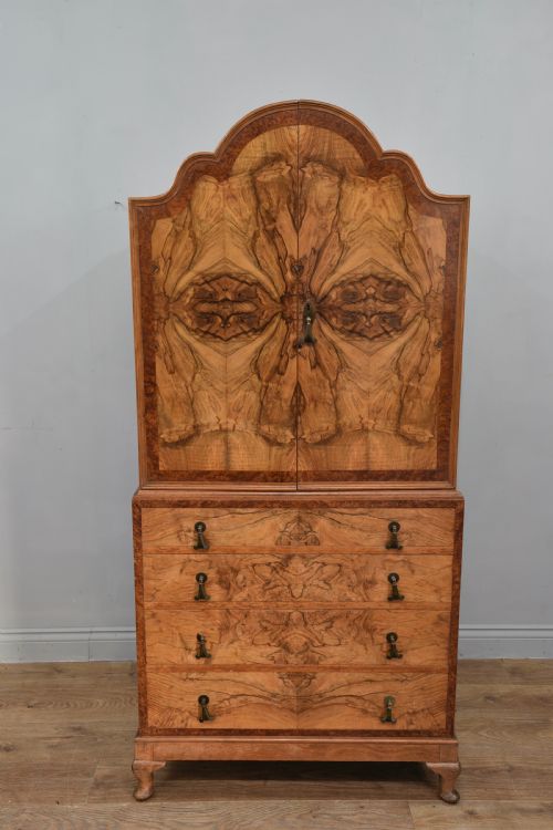 Antique Walnut Queen Anne Style Tallboy Drinks Cabinet