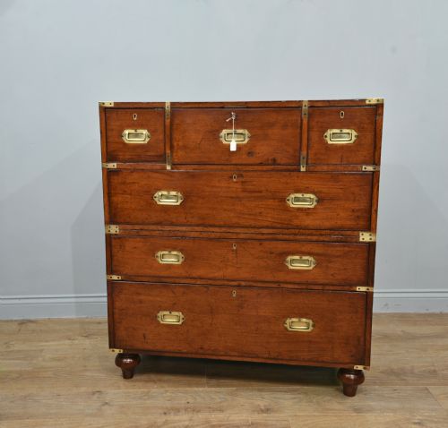 Antique Mahogany Campaign Military Chest of Drawers