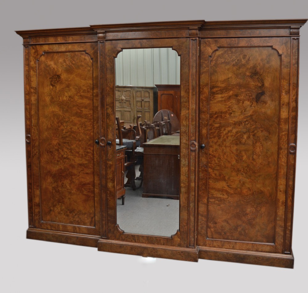 Antique large Victorian walnut triple wardrobe Gillow