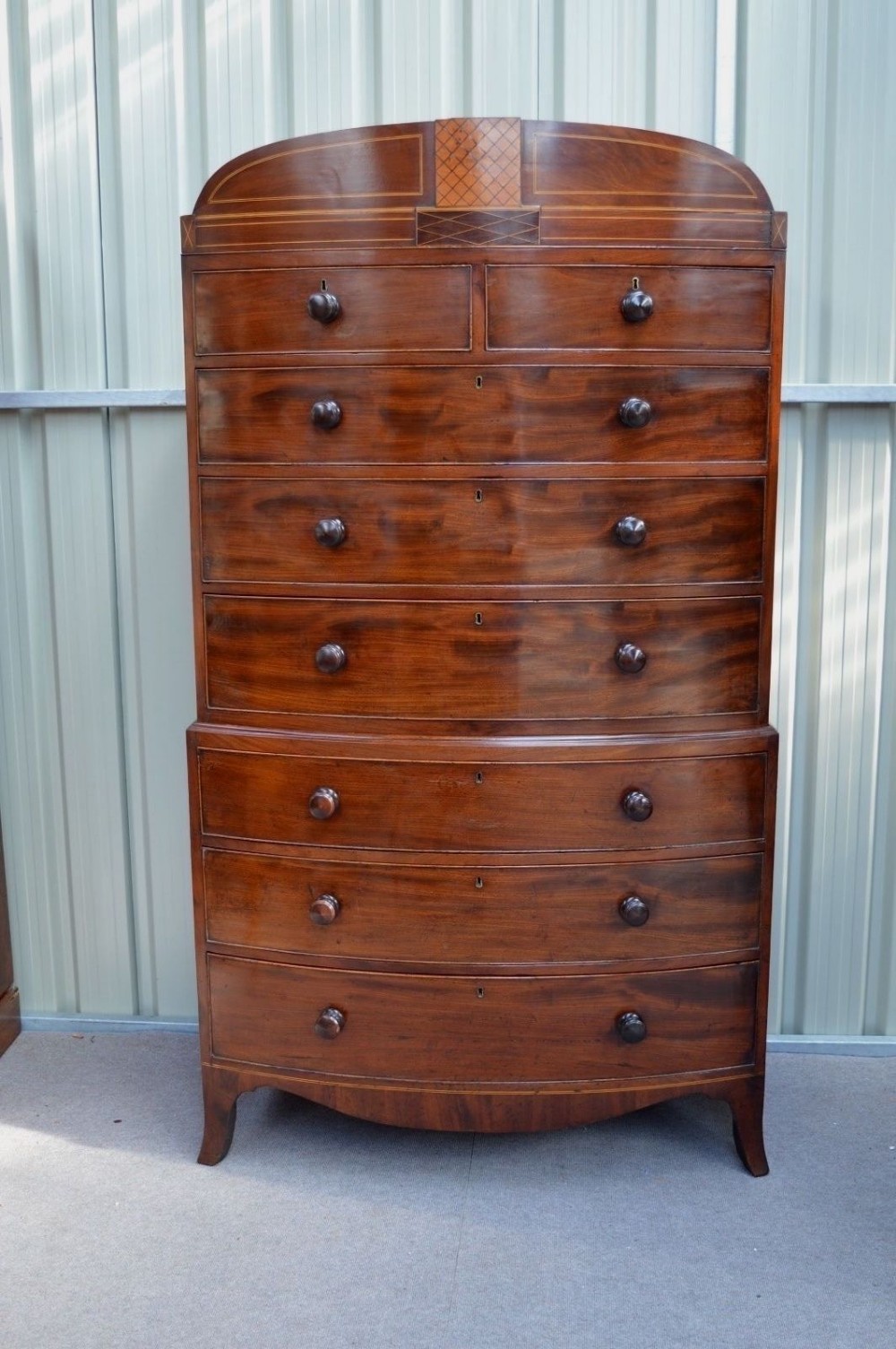 Antique Regency bow front chest on chest tall boy chest of drawers
