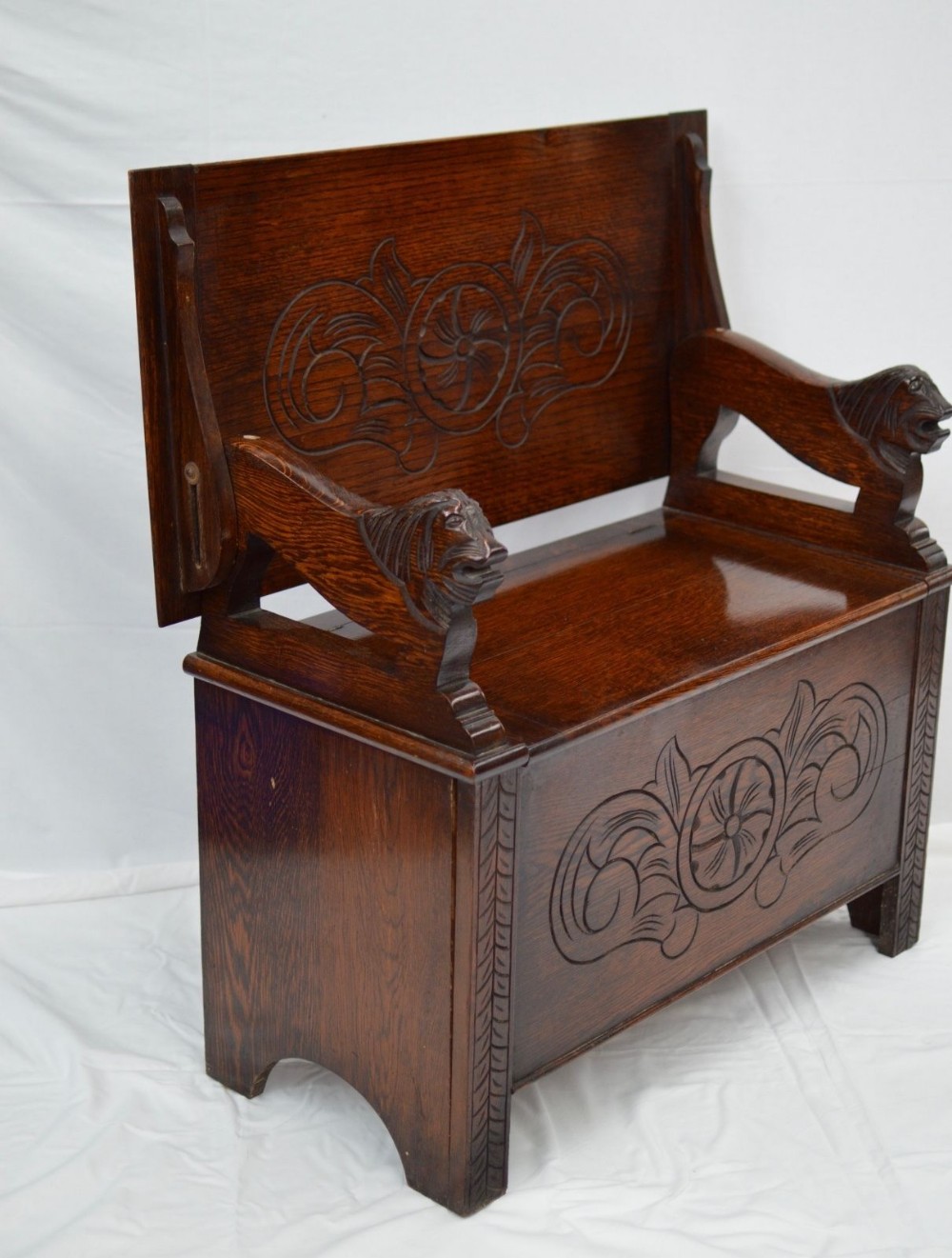 carved oak monks bench