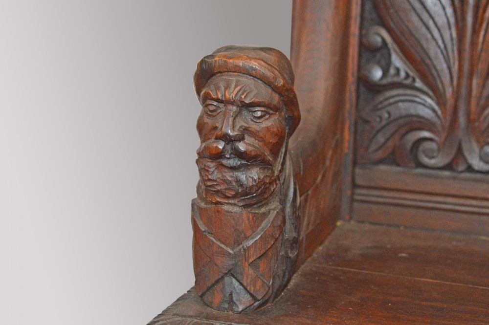antique carved oak bench settle hall bench  View III