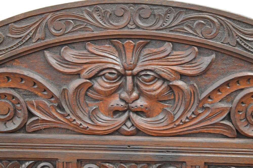 antique carved oak bench settle hall bench  View IV