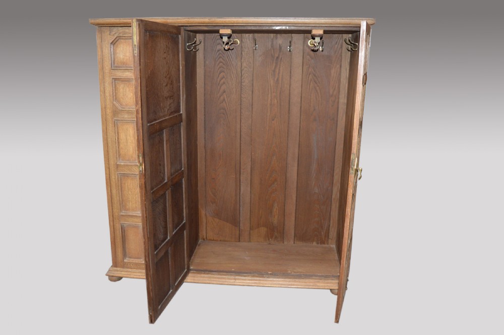 antique oak Jacobean style triple wardrobe  View II