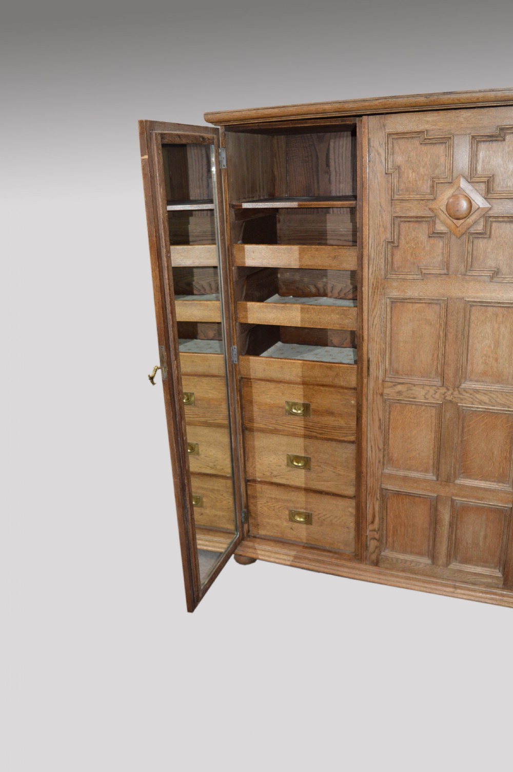 antique oak Jacobean style triple wardrobe  View III