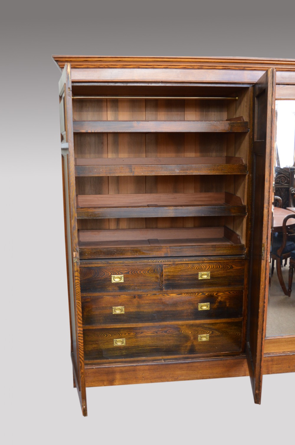 Victorian oak triple wardrobe  View IV