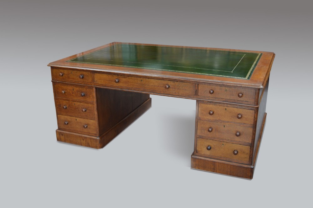 Large Victorian oak 18 drawer partners desk 