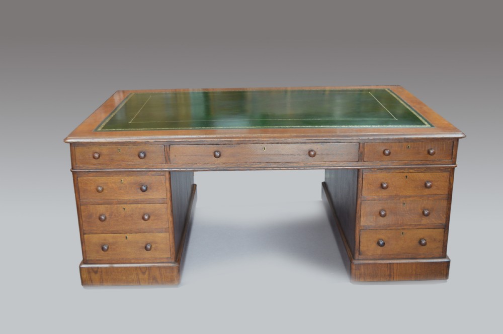 Large Victorian oak 18 drawer partners desk  View II