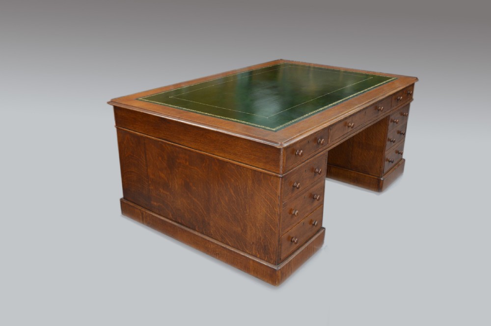 Large Victorian oak 18 drawer partners desk  View III