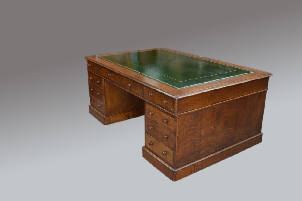 Large Victorian oak 18 drawer partners desk  View IV