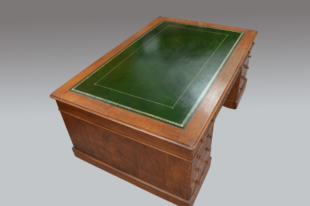 Large Victorian oak 18 drawer partners desk  View V