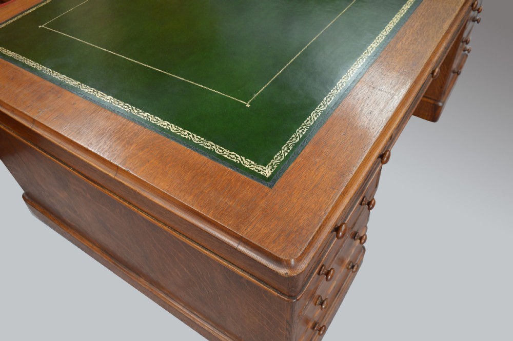 Large Victorian oak 18 drawer partners desk  View VI