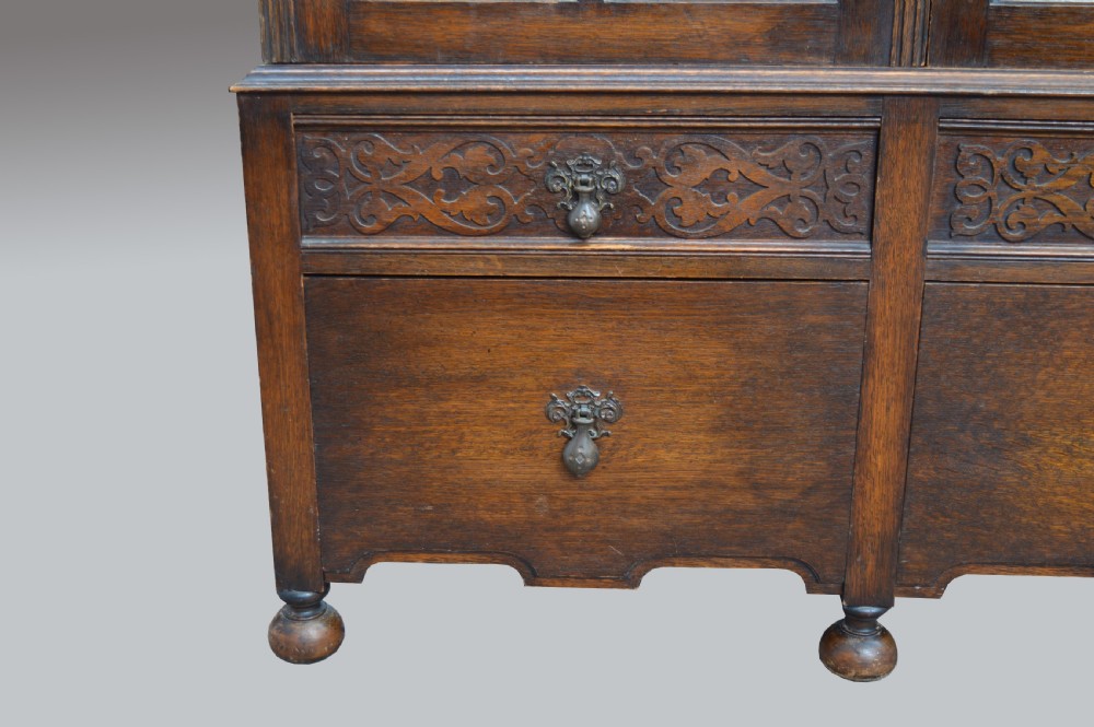 Oak Jacobean style triple wardrobe  View V