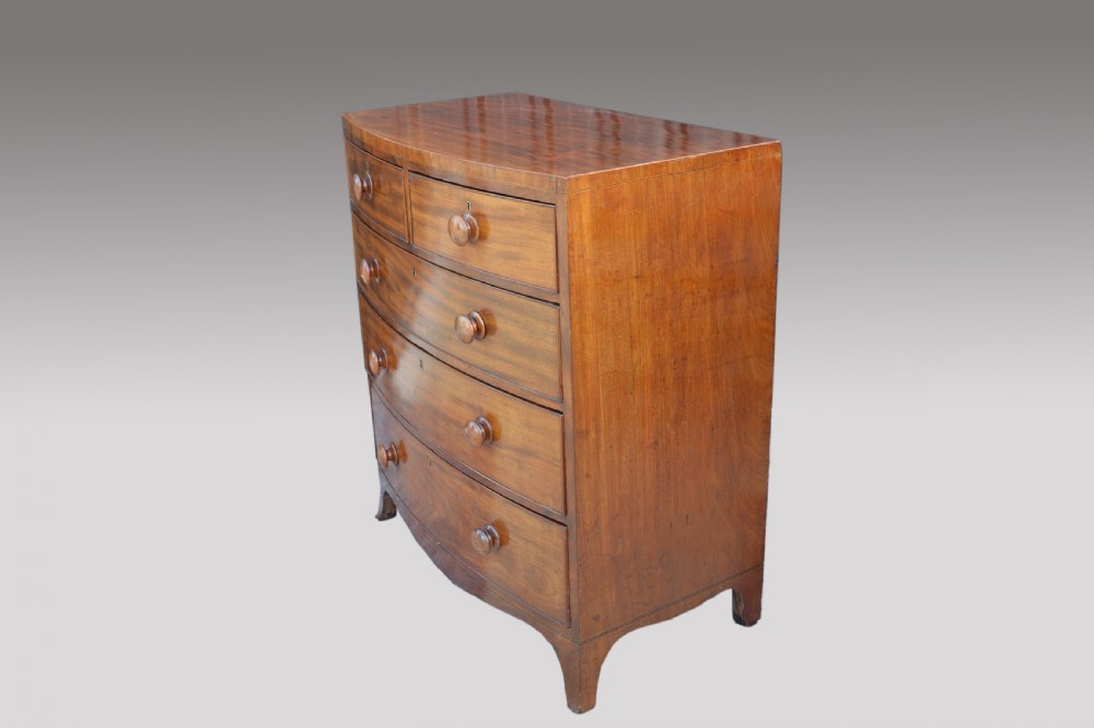 19th century mahogany bow front chest of drawers  View II
