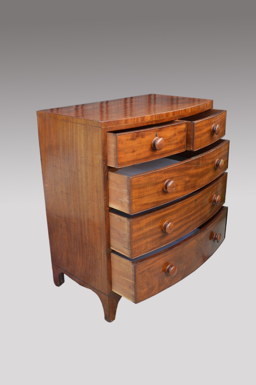 19th century mahogany bow front chest of drawers  View IV
