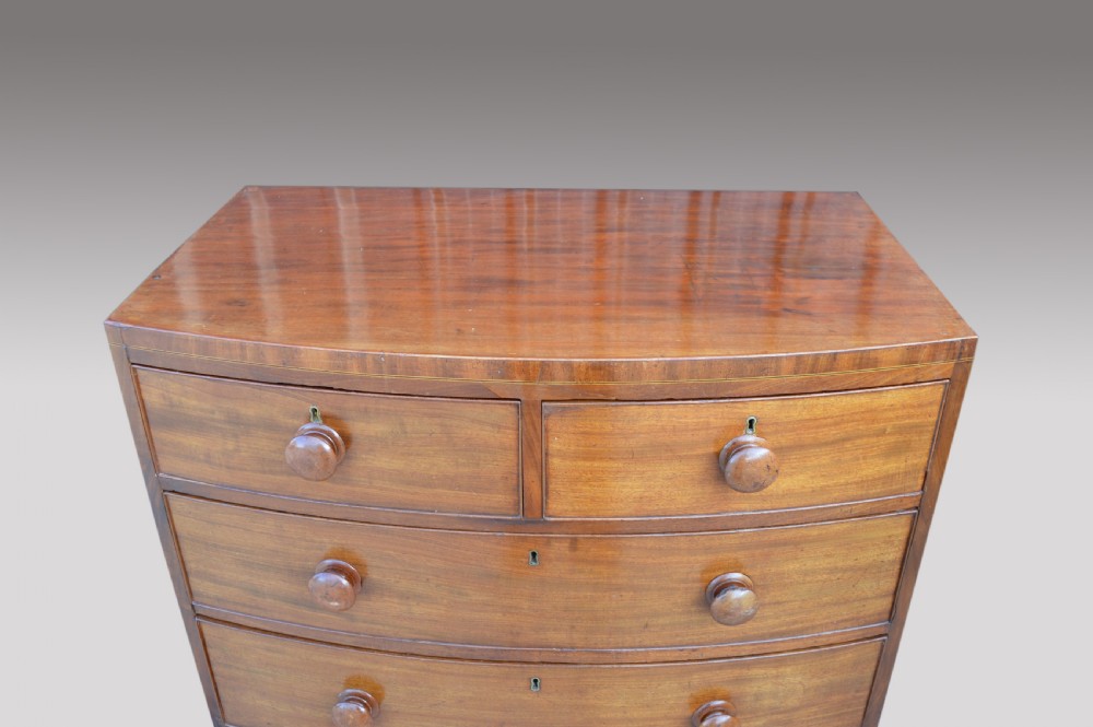 19th century mahogany bow front chest of drawers  View V