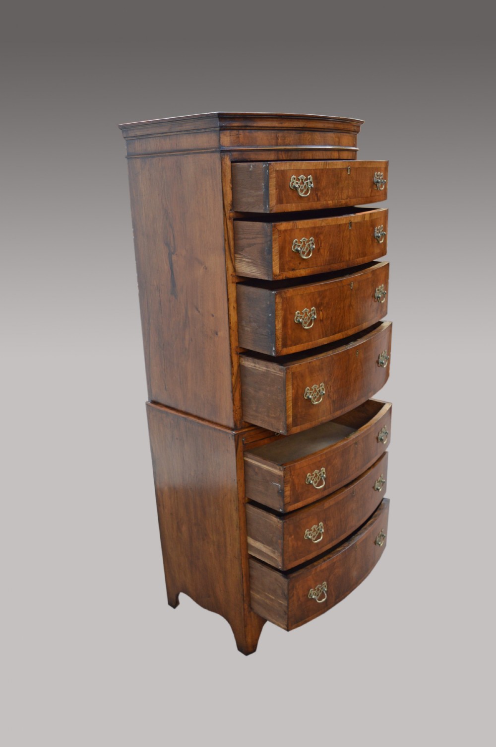 walnut bow front chest on chest  View IV