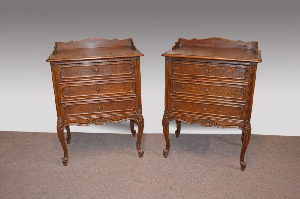 Antique pair of french oak bedside cabinets 