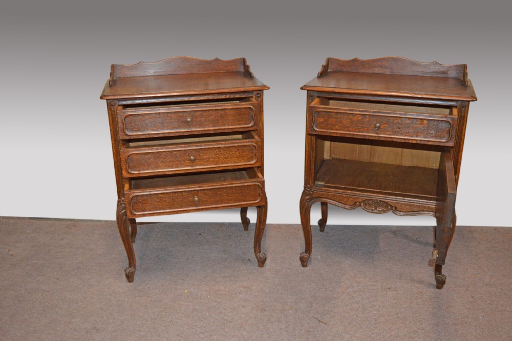 Antique pair of french oak bedside cabinets  View III