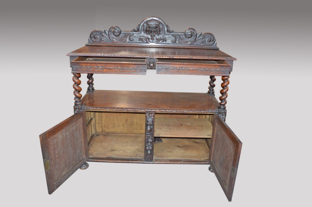 Antique green man  carved oak buffet  View II