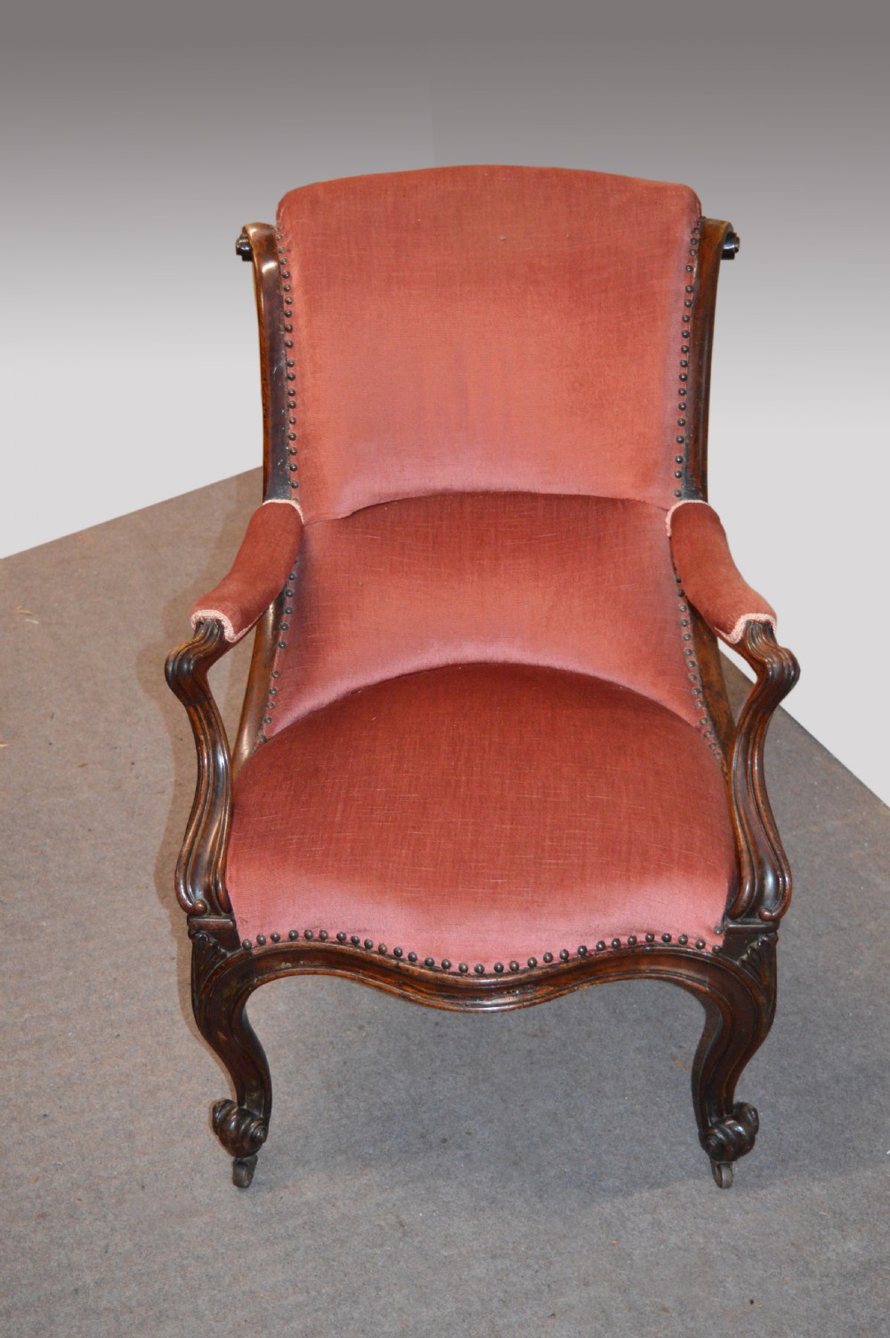 Victorian mahogany open arm chair  View II