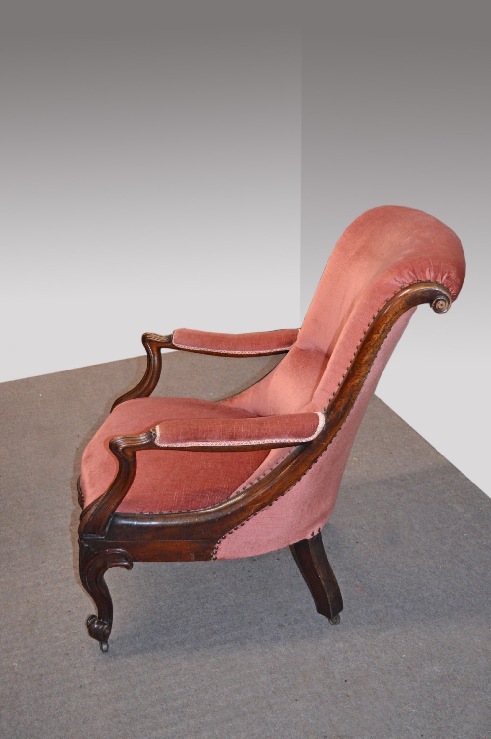Victorian mahogany open arm chair  View III