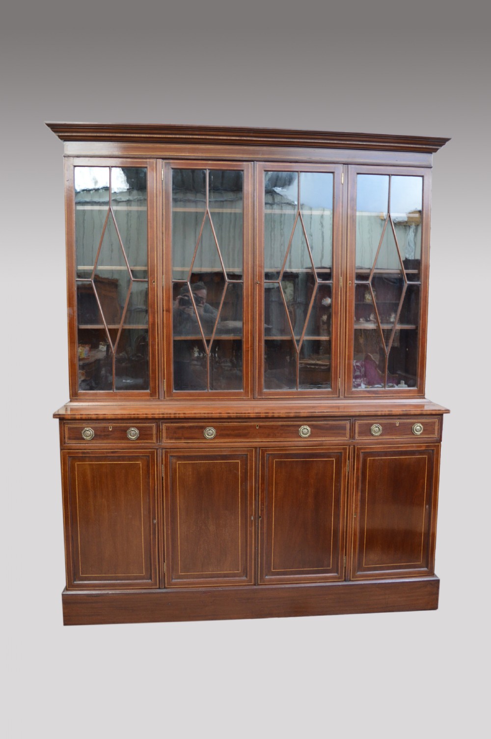 Large Antique mahogany four door library bookcase 