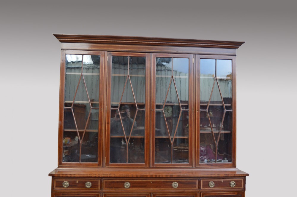 Large Antique mahogany four door library bookcase  View III