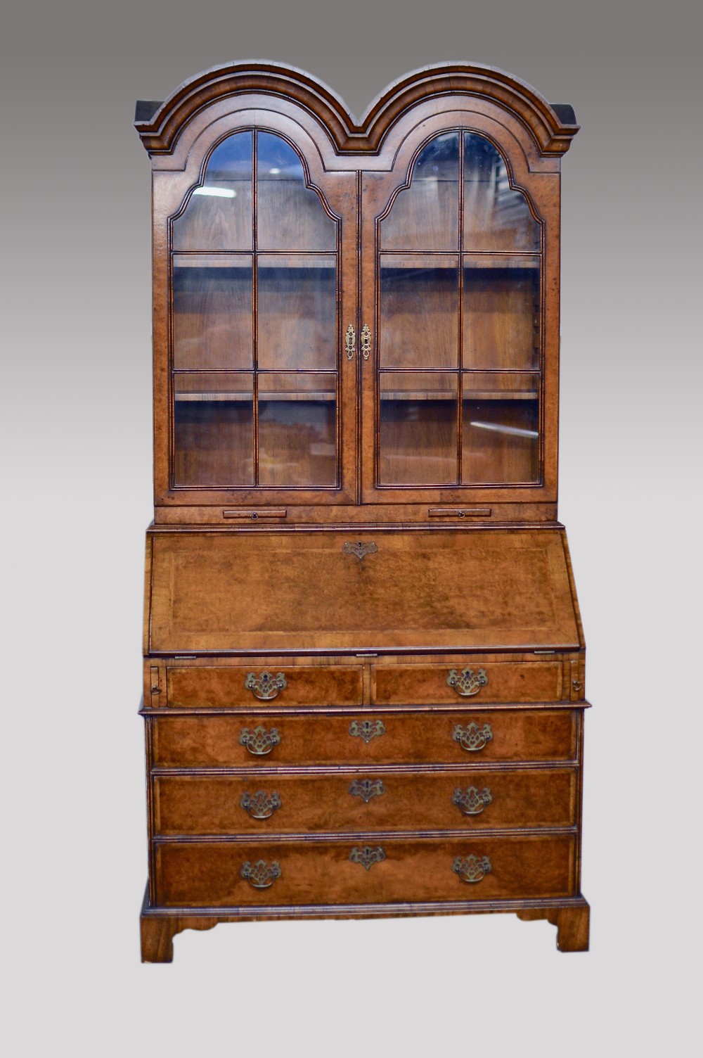Antique walnut Queen Anne revival bureau bookcase 