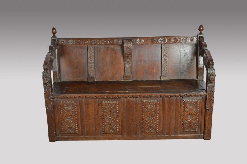 18th century carved oak box settle 