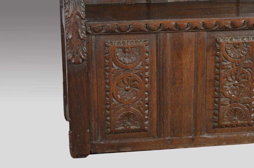 18th century carved oak box settle  View V