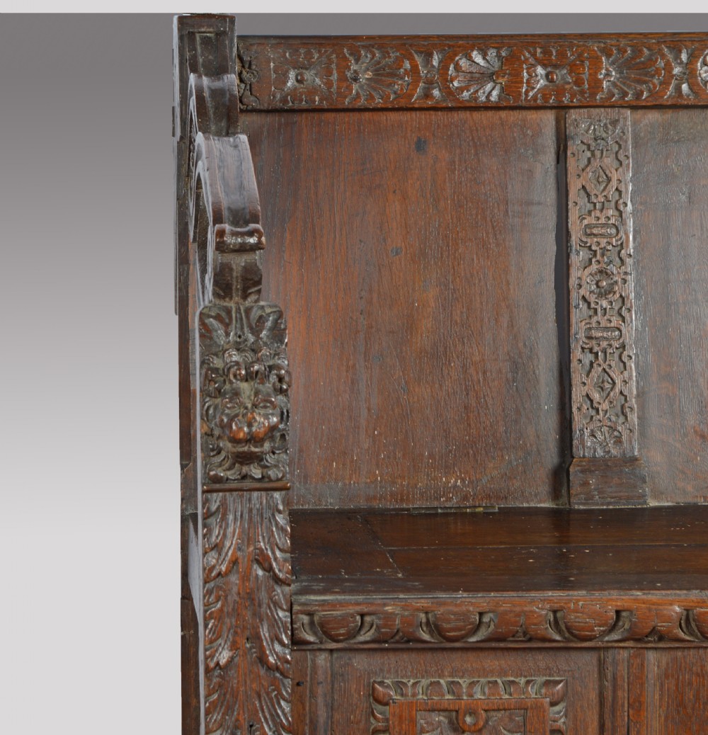 18th century carved oak box settle  View VI