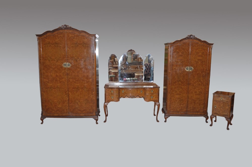 Queen Anne style walnut 4 piece bedroom suite maples & co 