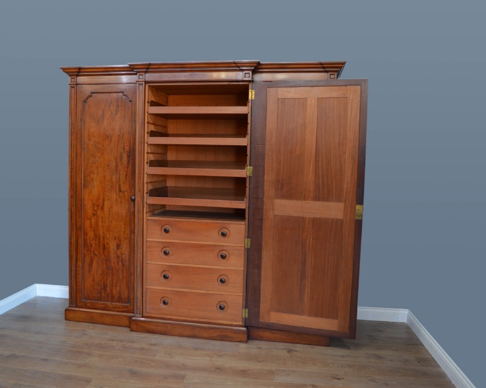 Gillow Antique victorian mahogany breakfront triple wardrobe  View III