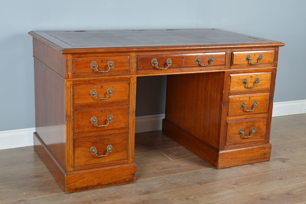 Edwardian walnut pedestal desk  View II