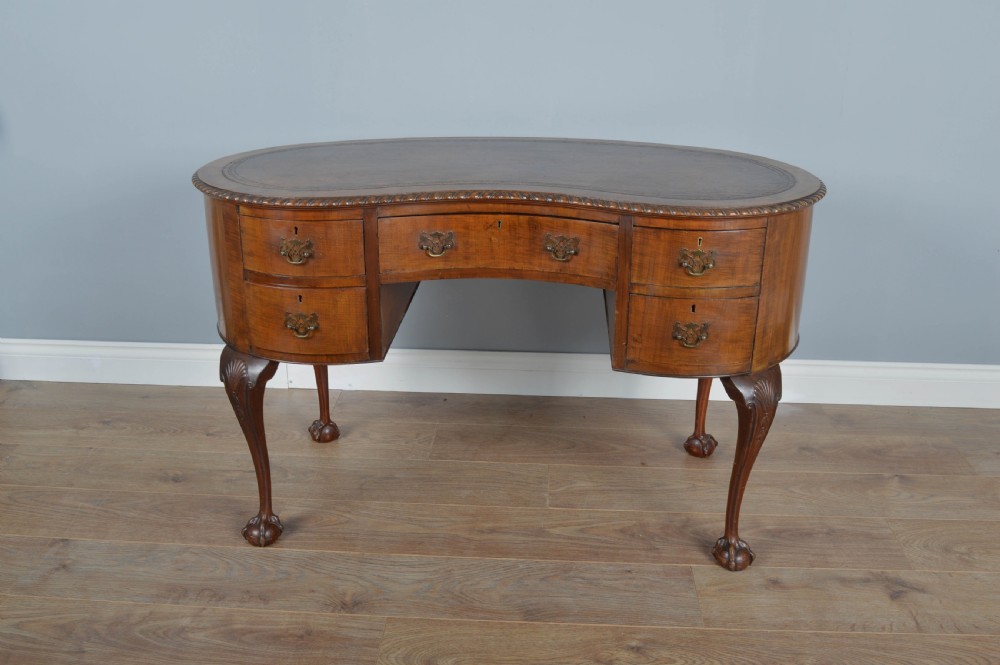 Antique walnut kidney desk  View II