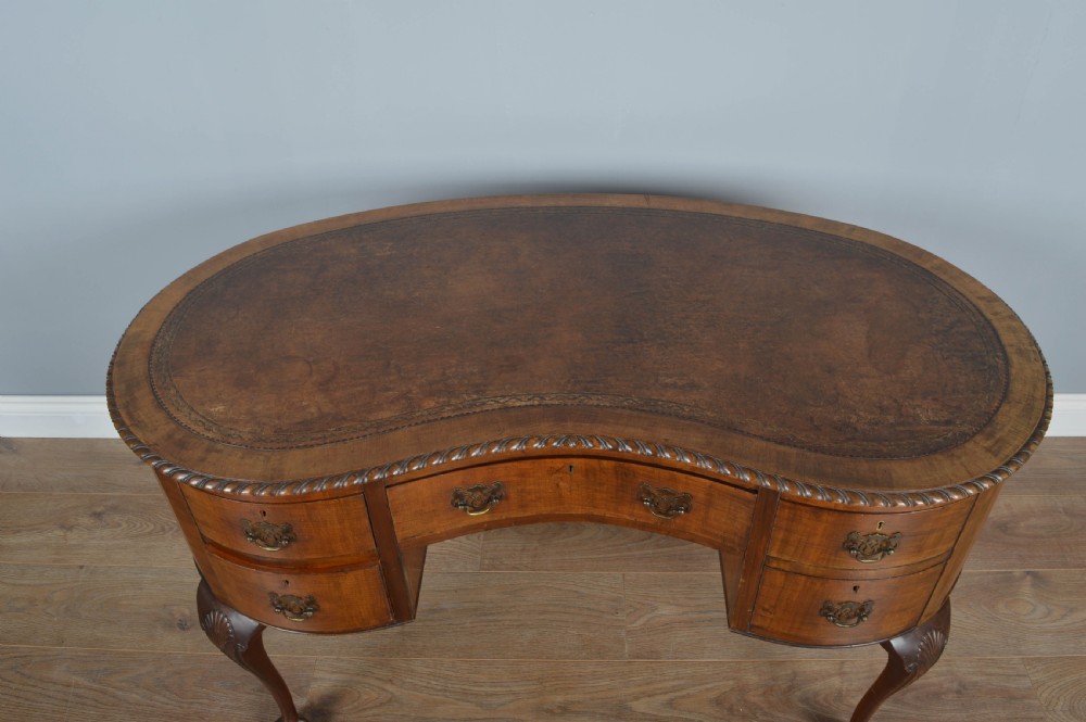 Antique walnut kidney desk  View IV
