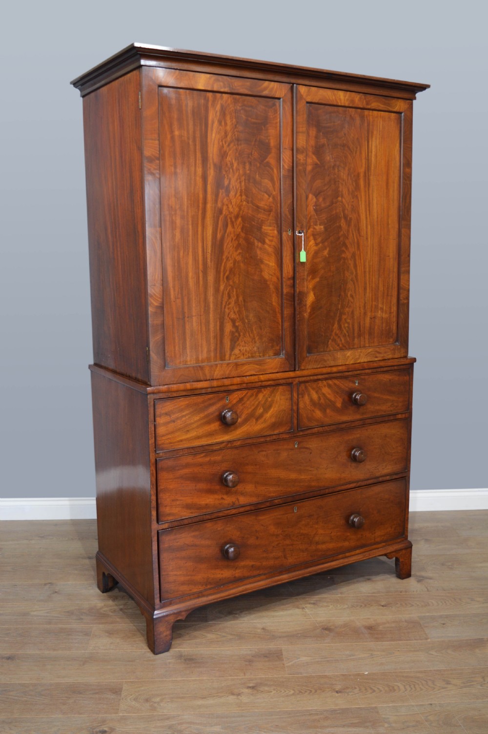 Georgian mahogany linen press  View II