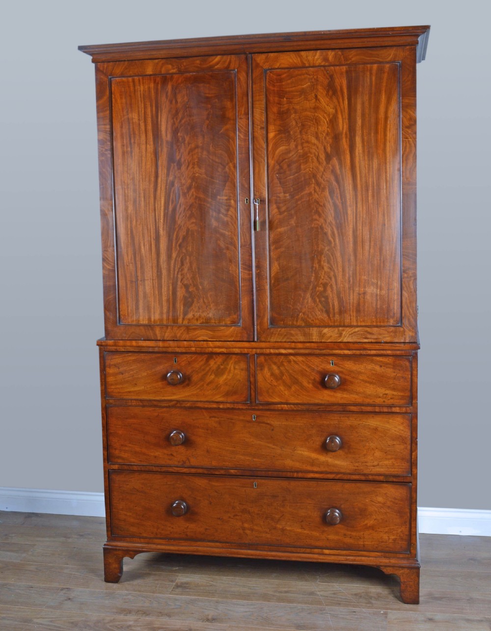 Georgian mahogany linen press  View III