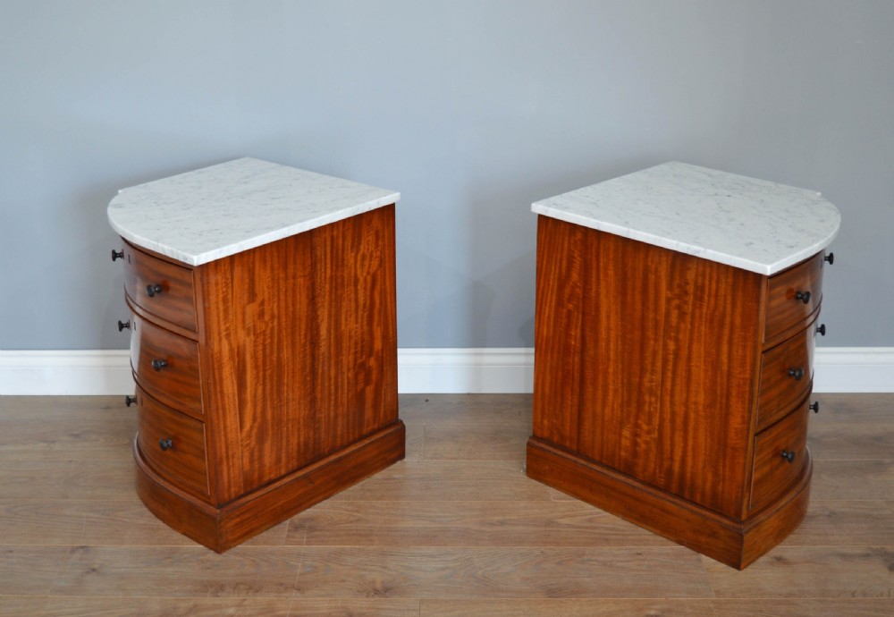pair of Victorian marble top bow front bedside chests of drawers  View II